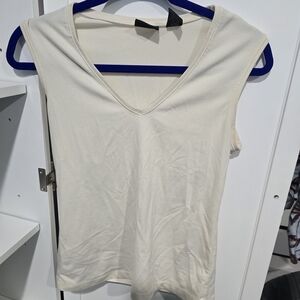 New York & Company Cream V-Neck Tank Top